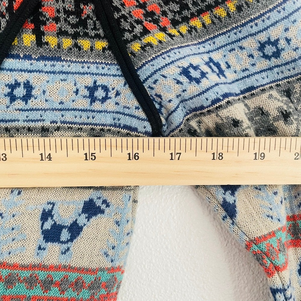 Aldo Martins Fair Isle‎ Geometric Real Fur Trim Open Cardigan Sweater Size 4 XS - Picture 8 of 9